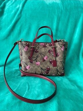 Coach Mollie Signature Cherry Print Crossbody with Burgundy Trim